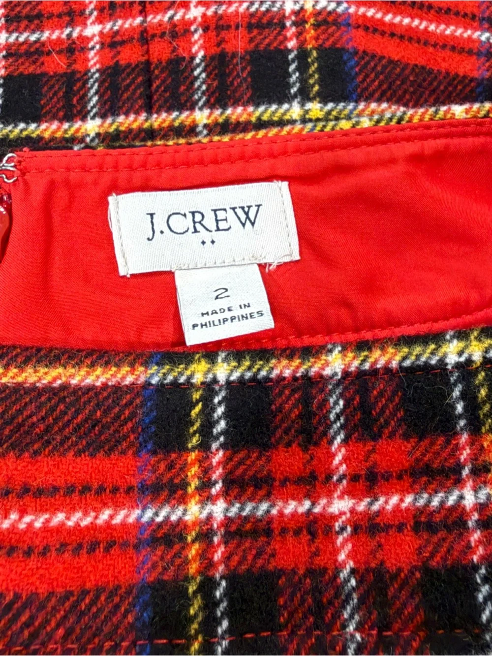 J . Crew womens size 2 red plaid wool tartan a line mini skirt